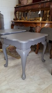 Set of matching end tables painted in Gauntlet Gray