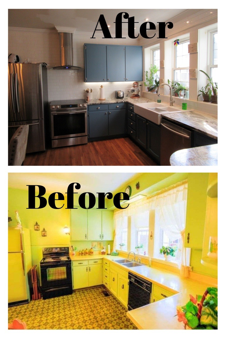 Bountiful Blue Painted Kitchen Cabinets Before And After Vintage