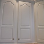 Cool white painted kitchen cabinets