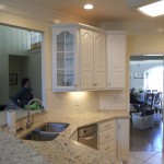 Cool white painted kitchen cabinets